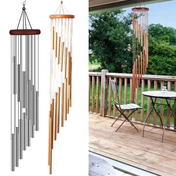 1piece 12 Tubes Aluminum Alloy Wind Chimes with Hook Gold/silver Bells for Outside - Image 2