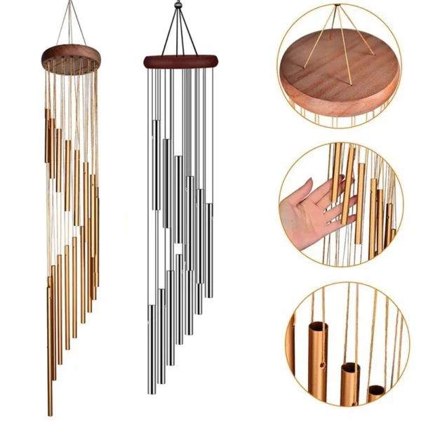 1piece 12 Tubes Aluminum Alloy Wind Chimes with Hook Gold/silver Bells for Outside